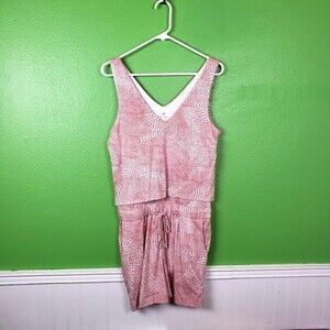 Halston Women's Pink Dotted Over Lay Stretchy Short Faux String Romper Size SM